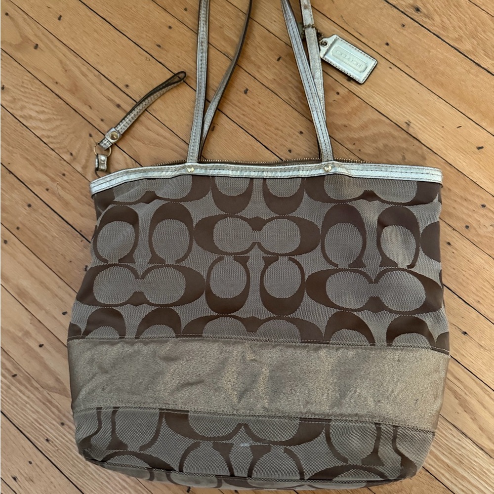 Coach Brown and Tan Signature Tote